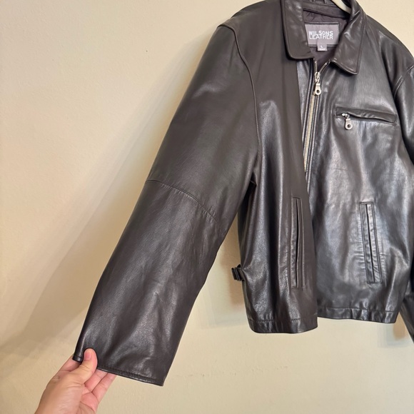 Wilsons Leather Vintage 90s Black Leather Boxy Leather Full-Zip Jacket Size L - Picture 5 of 16